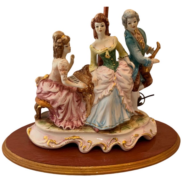 Wood Mid-Century Capodimonte Porcelain Table Lamp - Musical Trio For Sale - Image 7 of 12