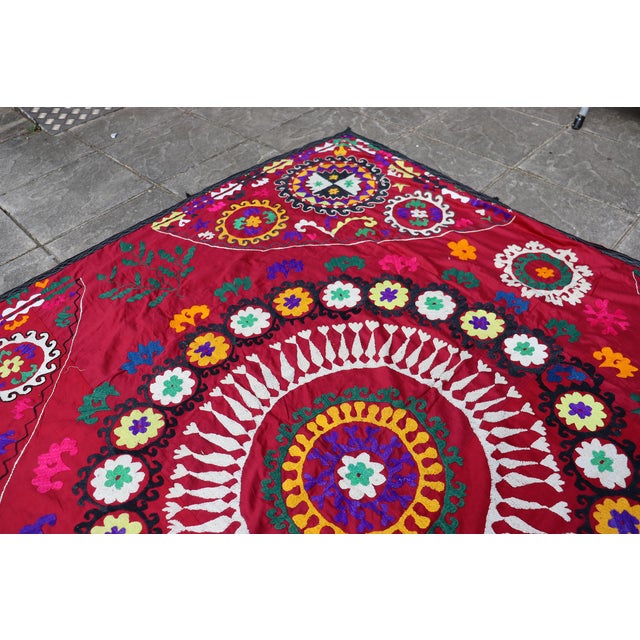 Textile Vintage Hand Embroidered Suzani Wall Hanging, 1920s For Sale - Image 7 of 18