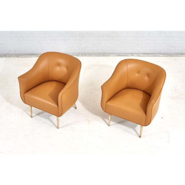 Dunbar Leather and Brass Lounge Chairs by Edward Wormley, 1960 For Sale - Image 4 of 8
