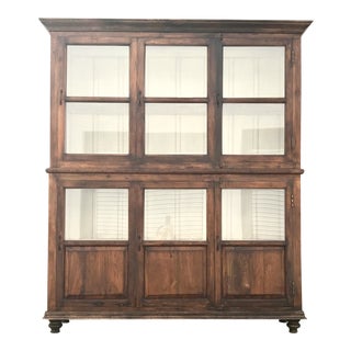 Antiqued Reclaimed Library Wood Vitrine For Sale