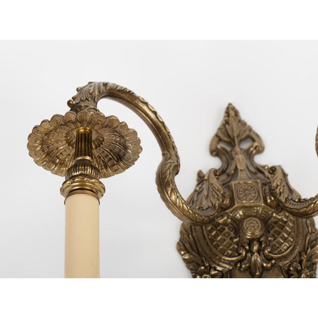 Metal 1950s Spanish Rococo Chased Brass 2-Light Wall Sconce For Sale - Image 7 of 11