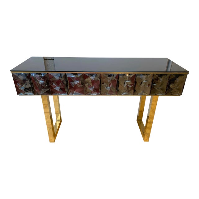 Contemporary Italian Murano Glass and Brass Console For Sale