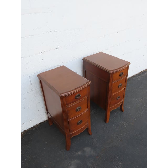 Tall and Narrow Mahogany Nightstands End Bedside Tables a Pair 6658 For Sale - Image 4 of 18
