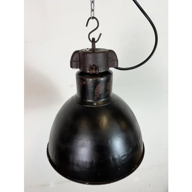 Industrial Bauhaus Black Enamel Pendant Light from Elektrosvit, 1930s For Sale - Image 9 of 18