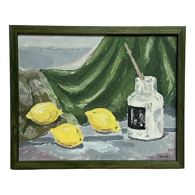 Gilbert, Still Life with Lemons and Inkpot, 1950s, Oil on Panel, Framed For Sale