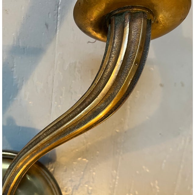 Bronze Antique French Art Deco Bronze Two Light Wall Sconces Circa 1920 - a Pair For Sale - Image 8 of 12
