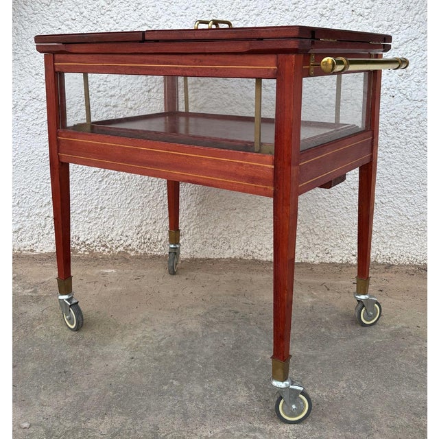 1950s Wood & Brass Display Bar Cart For Sale - Image 9 of 10