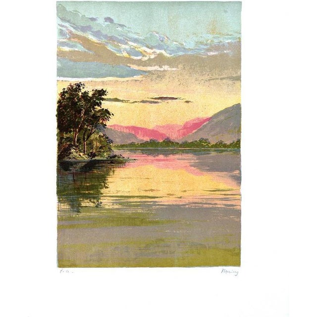 Mario Sportelli, Sunrise on the Lake, Lithograph, 1970s For Sale