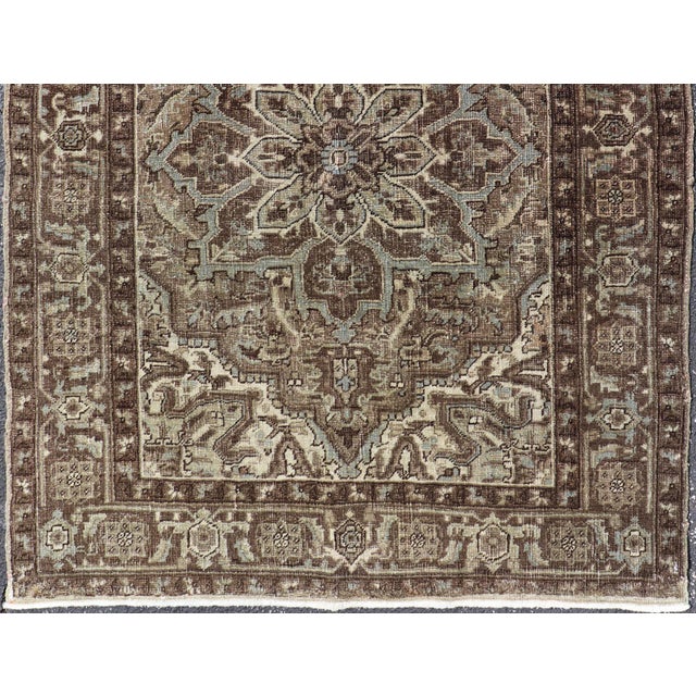 Vintage Persian Heriz Rug With Medallion Design in Brown Tone 4'1 X 5'6 For Sale - Image 4 of 12