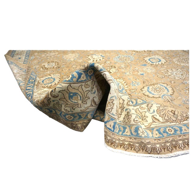 Antique Persian Tabriz Wool 11x15 Tan, Ivory & Blue Handmade Area Rug #9902886 For Sale In Houston - Image 6 of 7