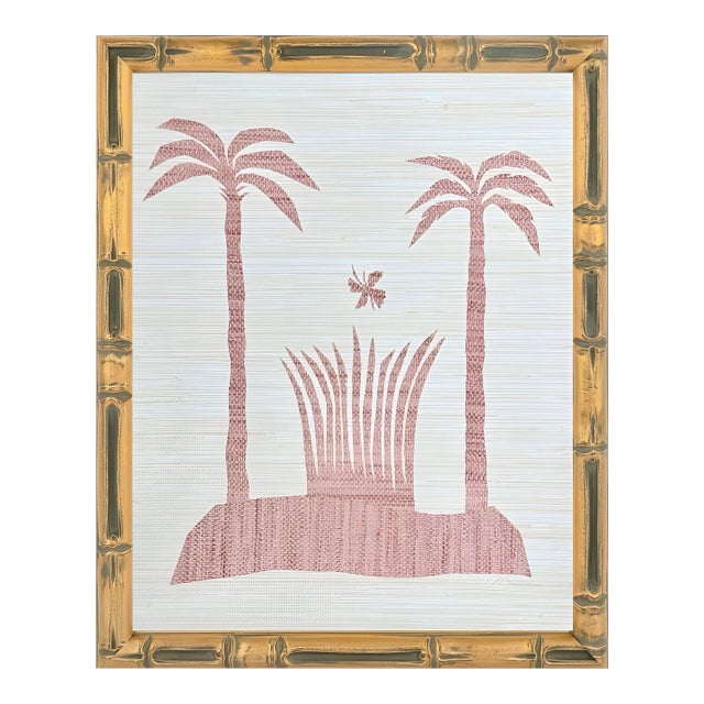 Bamboo Framed Blush Botanical Palm Collage II For Sale