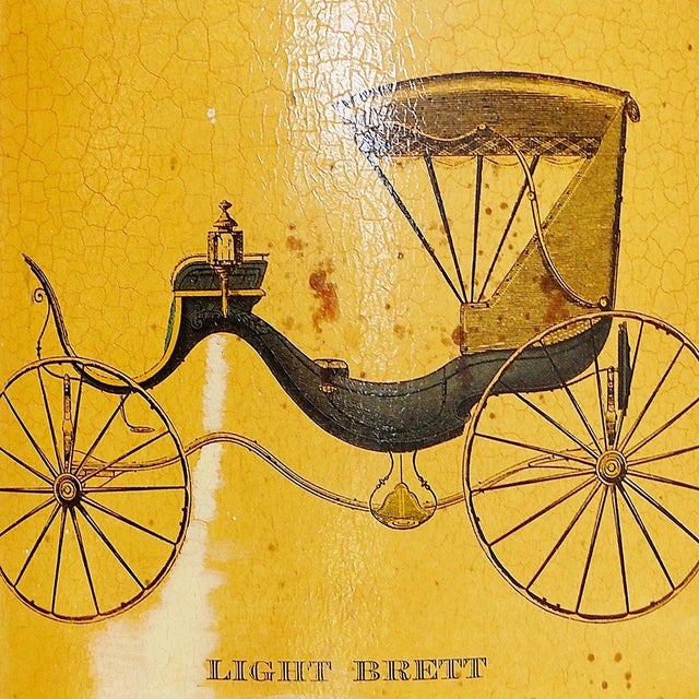 Decorative object - collectible Painted metal wastebasket decorated with a "Light Brett" (a type of carriage) design on a...