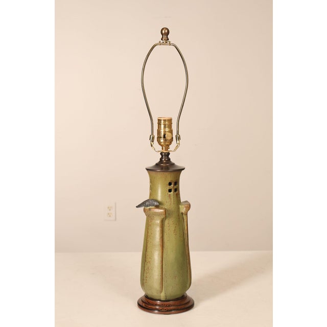 Arts & Crafts Ephraim Faience Pottery Arts And Crafts Green Lighthouse Table Lamp For Sale - Image 3 of 18
