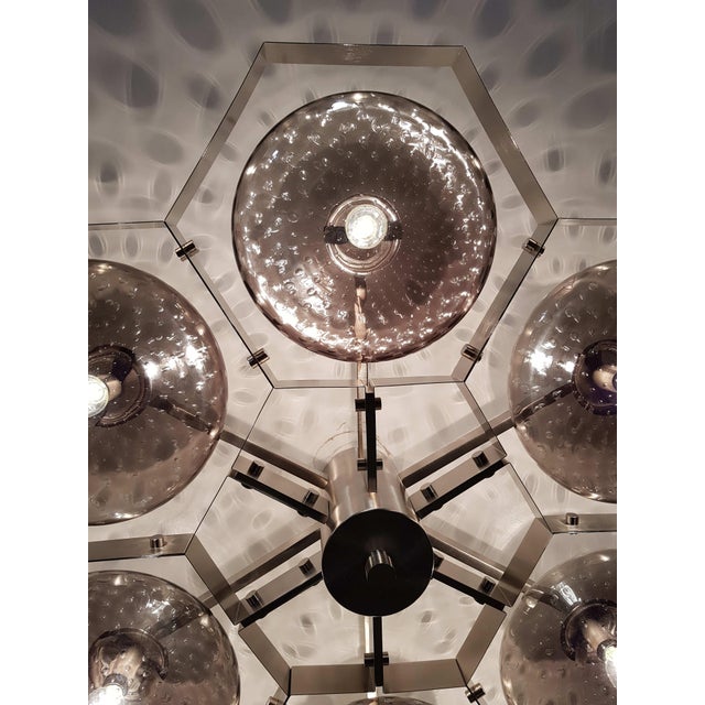 Metal 21st Century Hive Satin Nickel Smoky Bubbles Murano Flush Mount by Fabio LTD For Sale - Image 7 of 7