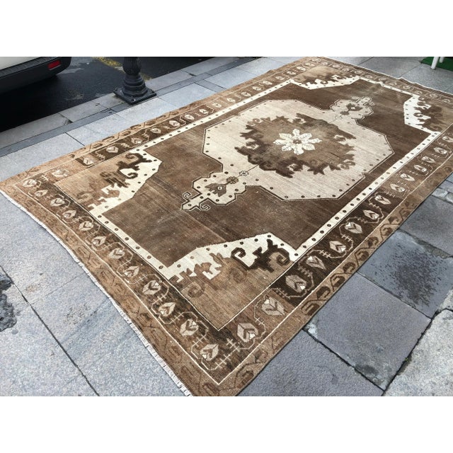 Coffee 1960s Vintage Turkish Wool Rug-5’10’x9’11" For Sale - Image 8 of 11