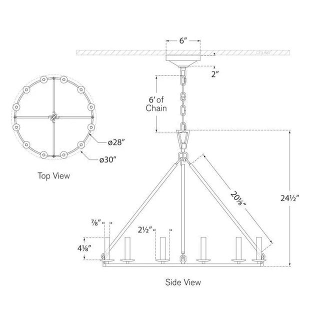 Transitional Chapman & Myers for Visual Comfort Signature Darlana Medium Single Ring Chandelier in Aged Iron For Sale - Image 3 of 3