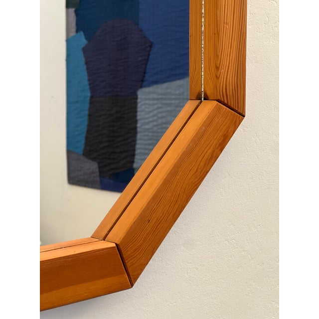Brown Octagonal Wooden Wall Mirror in Pine, Denmark, 1970s For Sale - Image 8 of 14