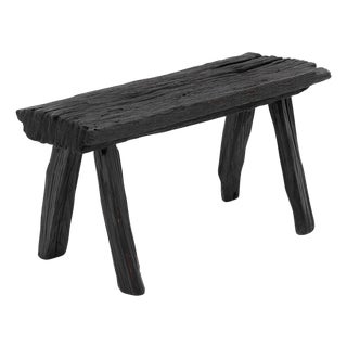 Rustic Blackened Wood Stool by Logniture For Sale