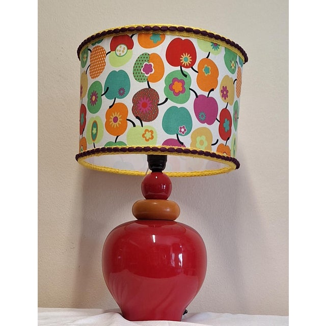 Vintage Table Lamp with Red and Yellow Ceramic Base and Fabric by Lamplove, 1980s For Sale - Image 6 of 10