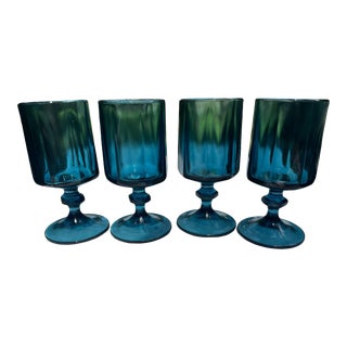 1970 Indiana Glass Colony Nouveau Riviera Blue Wine/Water Glasses- Set of 4 For Sale