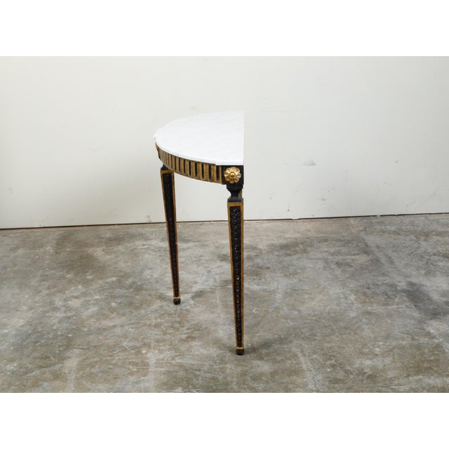 Italian 19th Century Neoclassical Style Black Parcel-Gilt Marble Top Demilune For Sale - Image 9 of 12