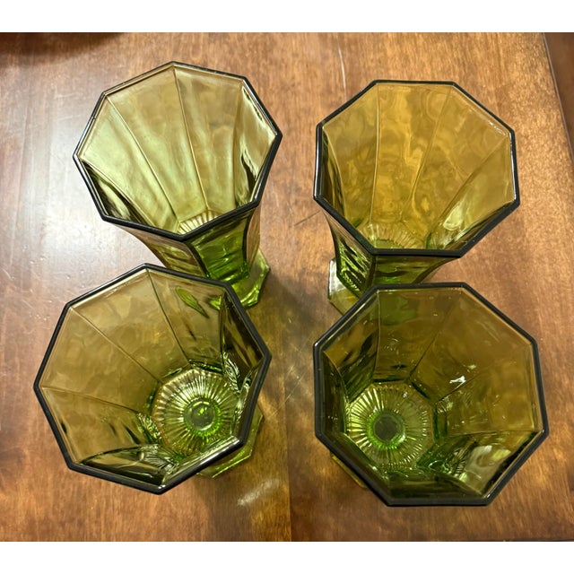Green Octagon Shaped Glasses by Independence Glass Company - Set of 4 For Sale - Image 10 of 10