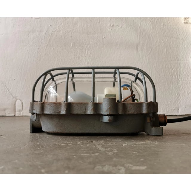 Glass Industrial Grey Bunker Ceiling Lamp from Maehler & Kaege, 1950s For Sale - Image 7 of 11