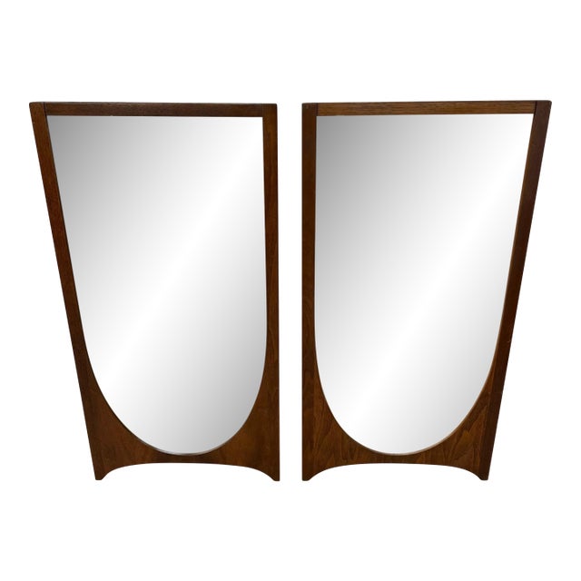 Mid-Century Modern Broyhill Brasilia Walnut Wall Mirrors - Set of 2 For Sale