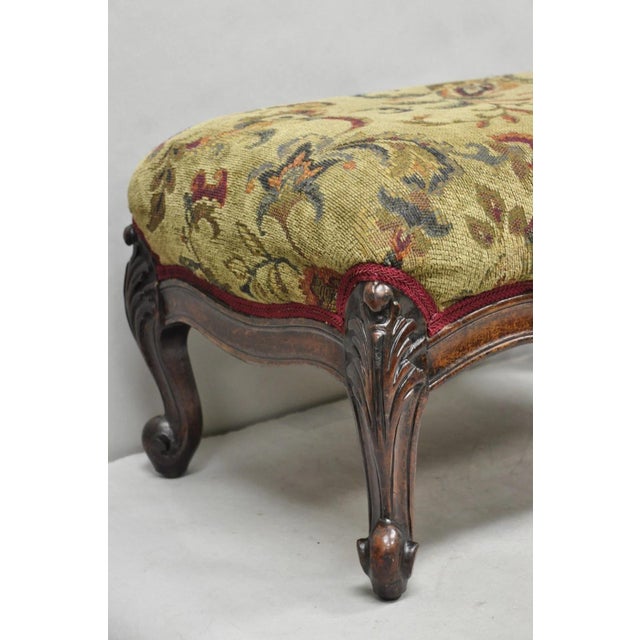 French Antique French Louis XV Style Victorian Carved Mahogany Ottoman Footstool For Sale - Image 3 of 14
