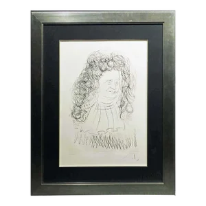 Salvador Dali Le Portrait De La Fontaine Authentic Artwork Custom Framed HSigned