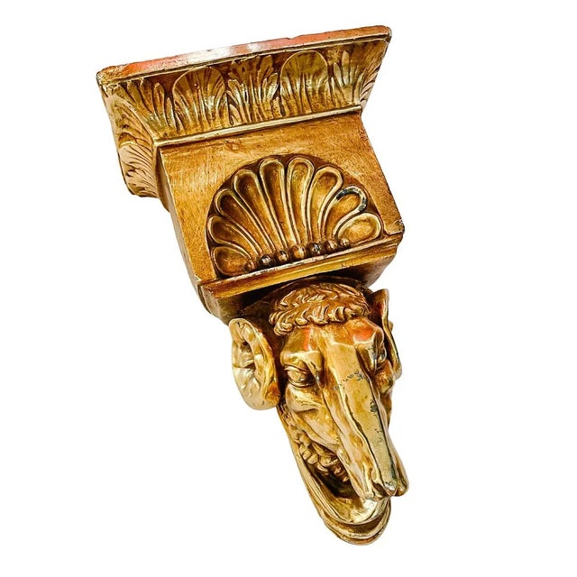 Large Mid-Century Gold Plaster Ram Head Wall Pocket Planter For Sale In San Diego - Image 6 of 10