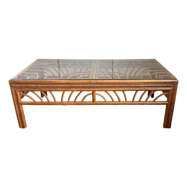 Rattan Coffee Table With Glass Top For Sale