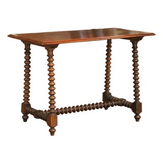 19th Century Spanish Baroque Walnut Console Table Desk With Single-Plank Top For Sale