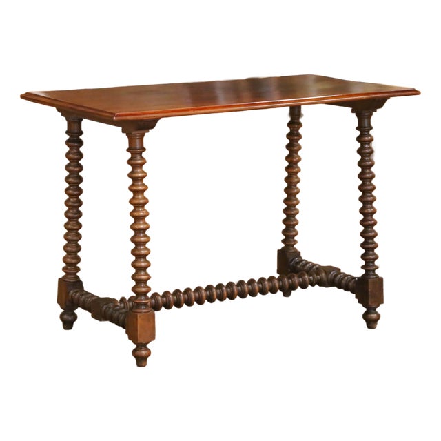 19th Century Spanish Baroque Walnut Console Table Desk With Single-Plank Top For Sale