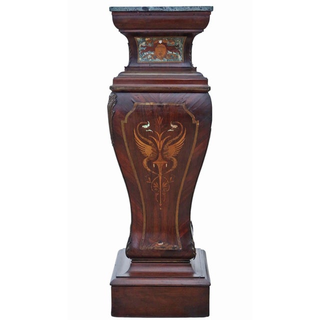 Large Antique Neoclassical Marquetry Jardiniere Stands with Ormolu Mounts and Marble Tops, 19th Century, Set of 2 For Sale - Image 10 of 13