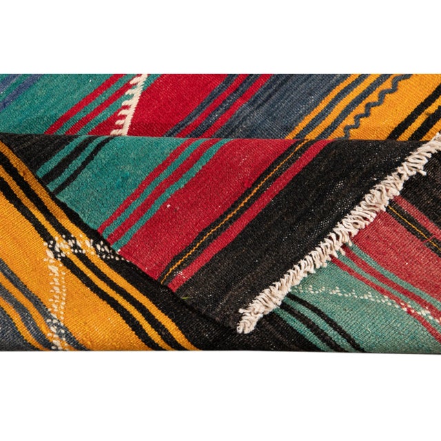 Tribal Vnitage Persian Kilim Handmade Multicolor Tribal Wool Runner For Sale - Image 3 of 11