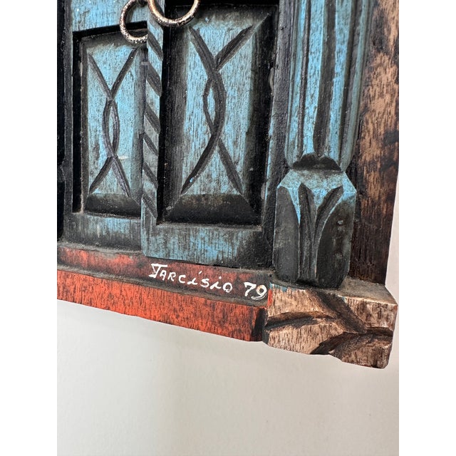 Rustic 1979 Brazilian Carved Wood Door Wall Sculpture by Tarcisio, Rio De Janeiro For Sale - Image 3 of 9