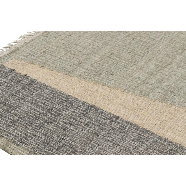 Rug & Kilim’s Flatweave Square Rug in Beige With Gray & Green Geometric Patterns For Sale In New York - Image 6 of 7