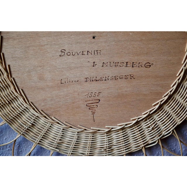 Round Wall Mirror in Woven Rattan by Dillenseger, 1980s For Sale - Image 6 of 7