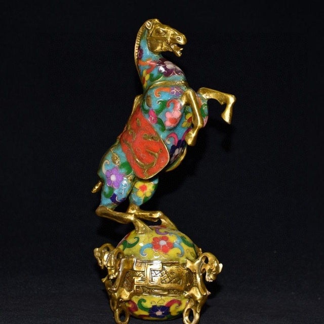 Mid 20th Century Vintage Cloisonne Enamel Horse on Ball - "Horse Treading the Universe" Figure For Sale - Image 5 of 9