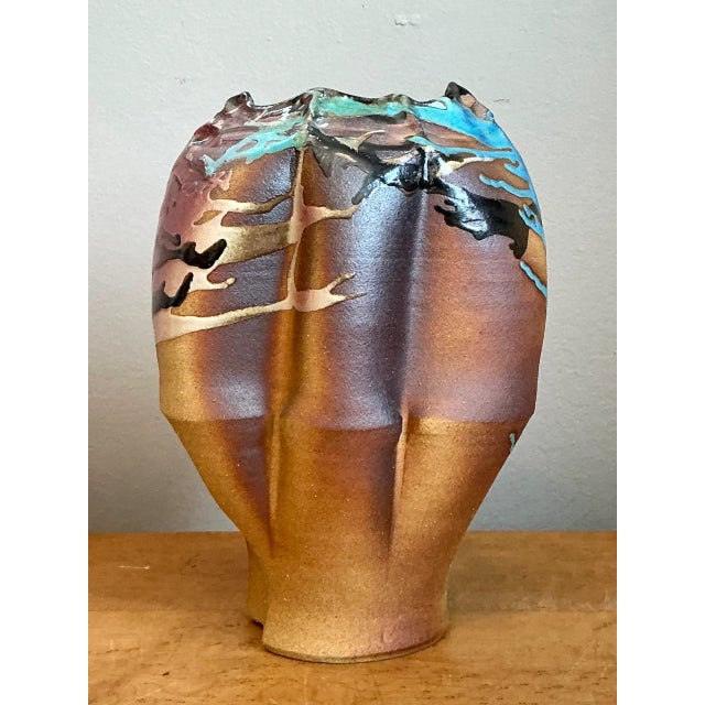 Vintage Abstract Drip Glaze Ceramic Vase For Sale In West Palm - Image 6 of 12