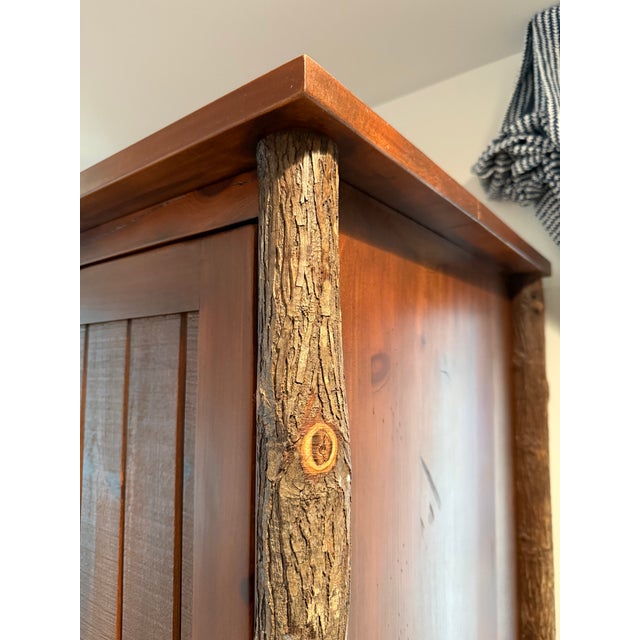 Brown Rustic Solid Wood Entertainment Armoire With Log Details by Flat Rock Furniture For Sale - Image 8 of 10