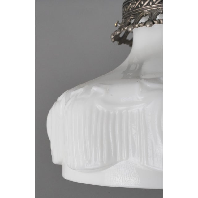 Victorian Mid 20th Century Victorian White Glass Nickel Chain Pendant Light For Sale - Image 3 of 11