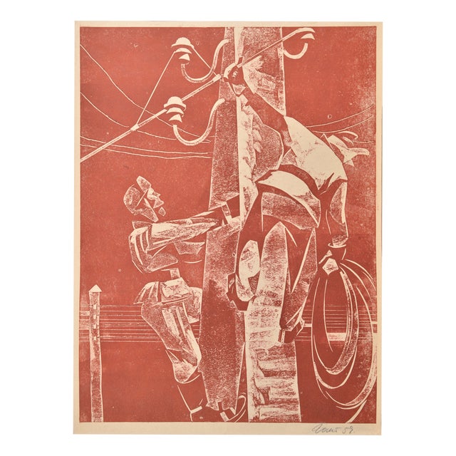 Albert Goltjakov, Electricians, 1959, Monotype For Sale