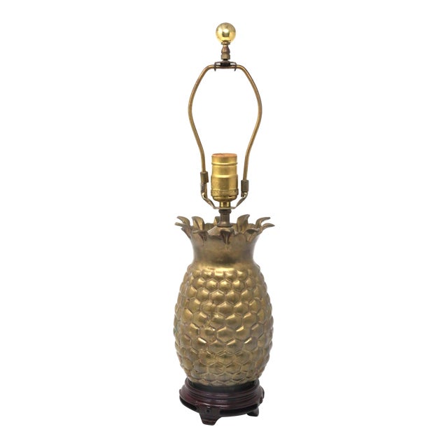 Vintage Chinoiserie Brass Pineapple Table Lamp On Wood Base Chairish