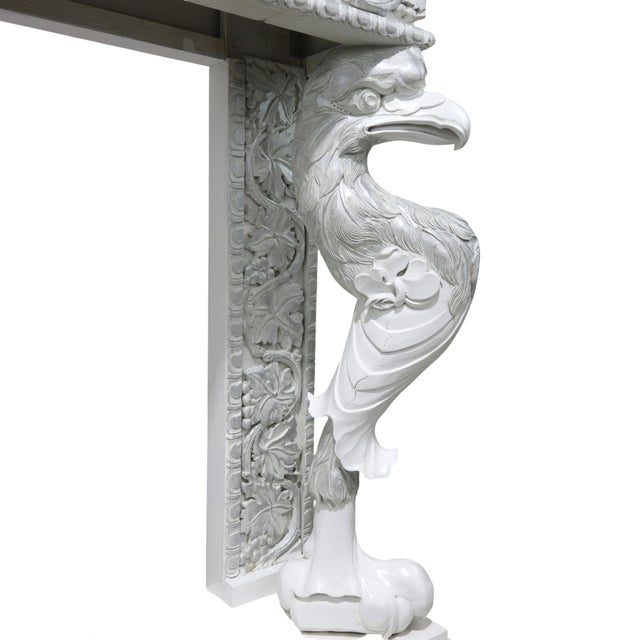 Early 21st Century Neoclassical White Console Table With Silver-Gilt Carvings and Mythical Bird Supports For Sale - Image 5 of 16
