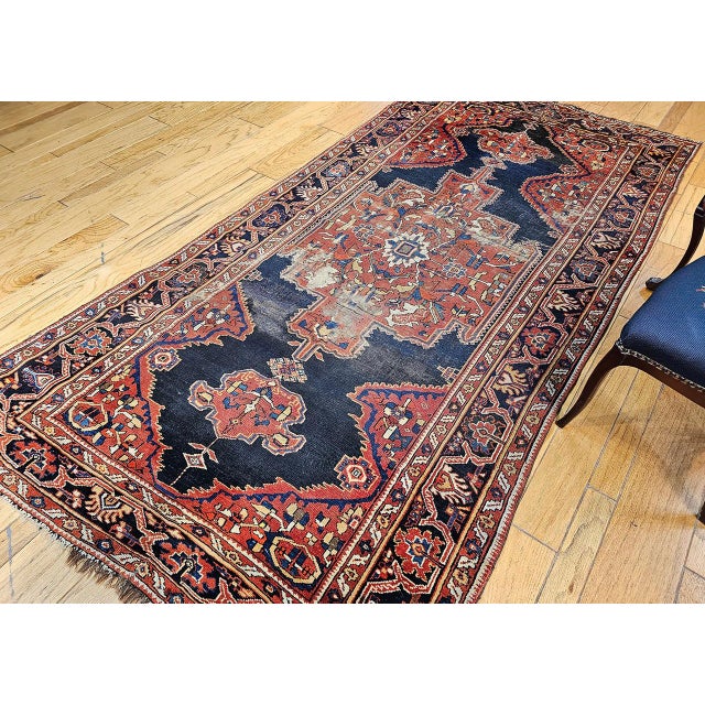 19th Century 19th Century Persian Farahan Gallery Rug, Hand-Knotted Wool, Geometric Pattern, Red & Navy, 5x10 For Sale - Image 5 of 17