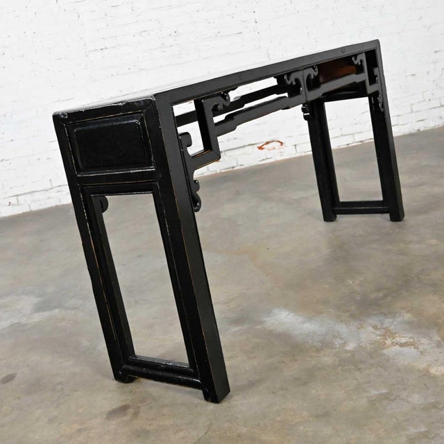 Vintage Asian Sofa Console Table Alter Style Distressed Black Finish For Sale - Image 16 of 16