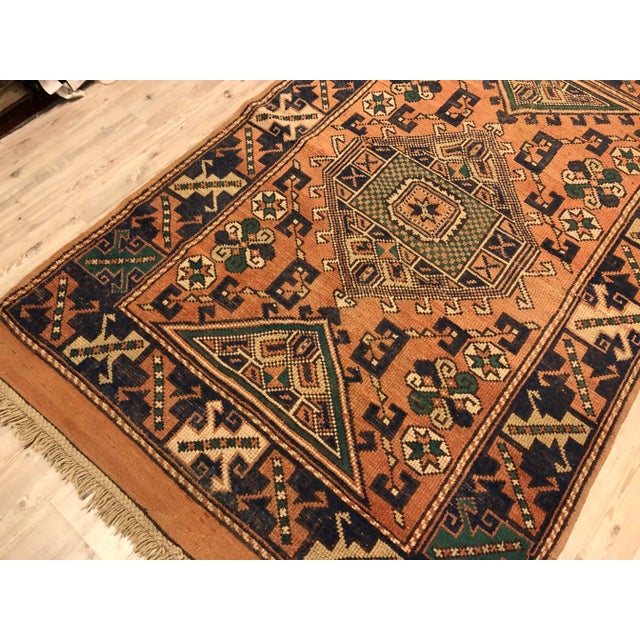 Textile Handmade Vintage Area Floral Rug- 4′1″ × 6′4″ For Sale - Image 7 of 11