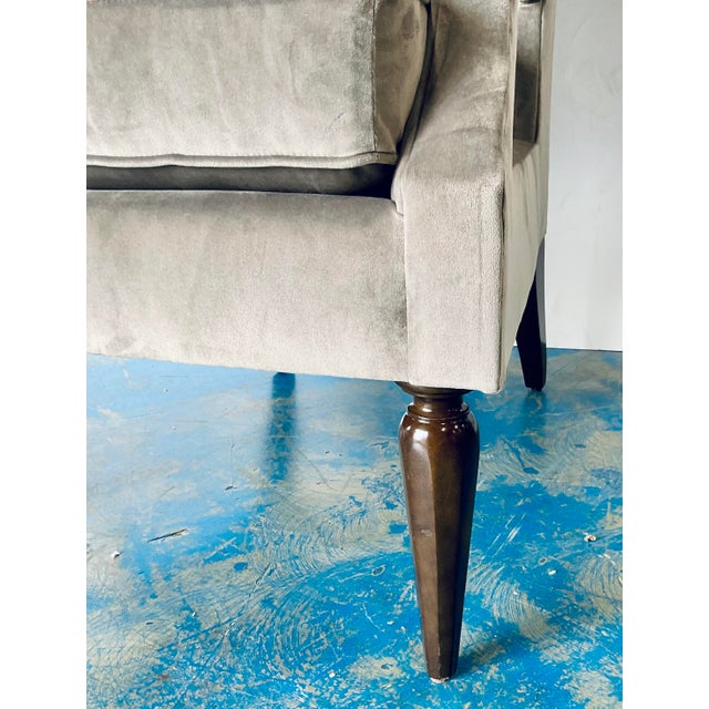 Caracole Caracole Modern Gray Velvet Arms Wide Open Wingback Chair For Sale - Image 4 of 8